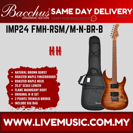 Bacchus IMP24 FMH-RSM/M Universe Series Roasted Maple Electric Guitar, Natural Brown Burst ( IMP24FMH RSMM N / IMP24FMHRSMM)