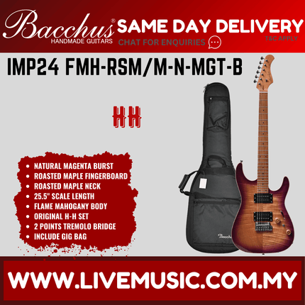 Bacchus IMP24 FMH-RSM/M-N Universe Series Roasted Maple Electric Guitar, Natural Magenta Burst ( IMP24FMH RSMM N / IMP24FMHRSMM)