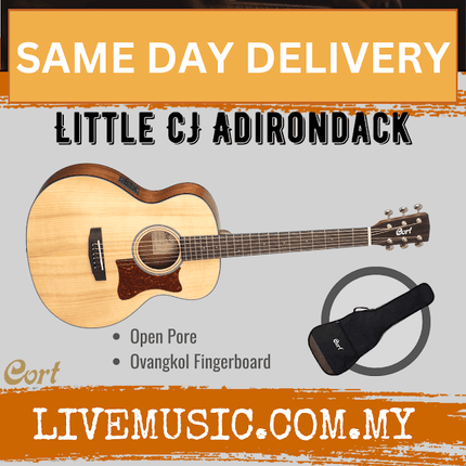 Acoustic-electric Adirondack spruce guitar with open-pore body and gig bag