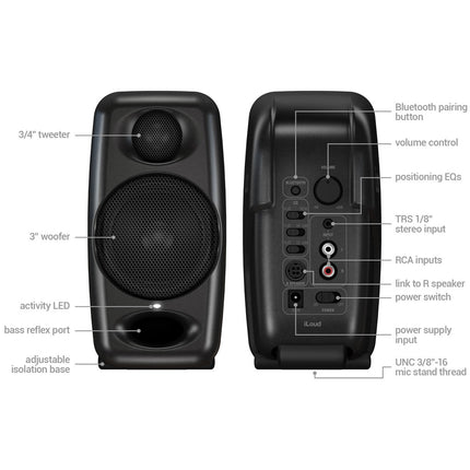 IK Multimedia iLoud Micro Monitor - Ultra-compact, High Quality Reference Studio Monitors with Bluetooth - Black (Pair)