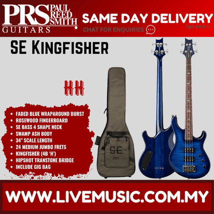 PRS SE Kingfisher Bass Guitar with Bag - Faded Blue Wraparound Burst