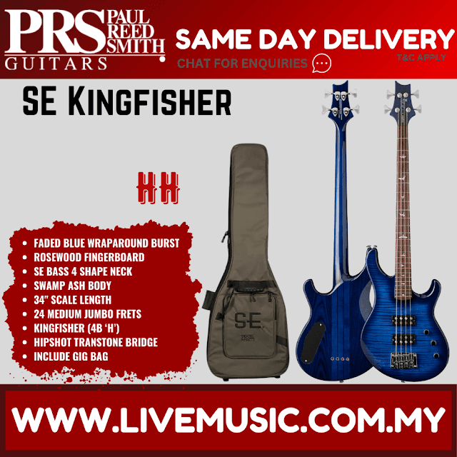 PRS SE Kingfisher Bass Guitar with Bag - Faded Blue Wraparound Burst