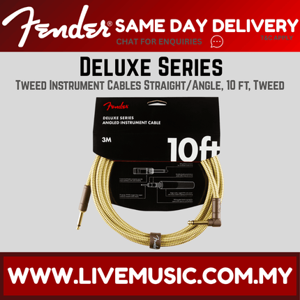 Fender Deluxe Series Angled Instrument Cable, 10ft - Tweed