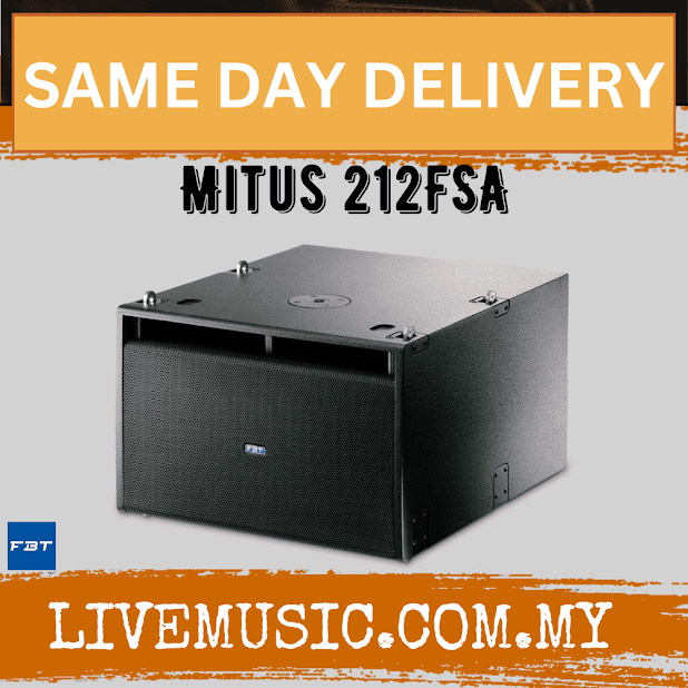 Powered line array subwoofer with dark gray cabinet and front speaker grille