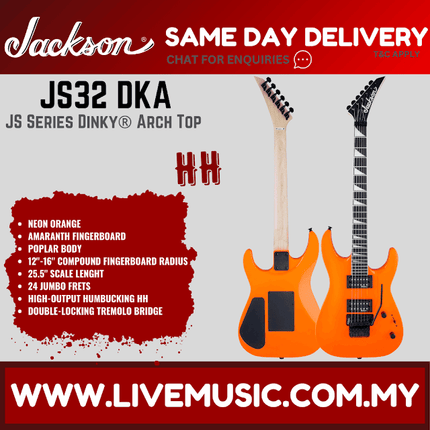 Jackson JS Series Dinky Archtop JS32 DKA Electric Guitar, Amaranth FB - Neon Orange