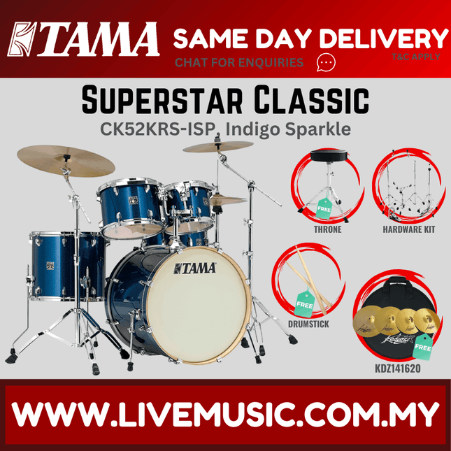 Indigo sparkle 5-piece drum set with bass, snare, toms and cymbals