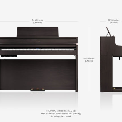 Roland HP704 88-keys Digital Piano with Bench, Stand, RH-5 Headphones, 3 Pedal, Note Stand and Adapter -Black ( HP-704 )