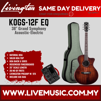 Livingston KOGS-12F EQ 38" Solid Top Grand Symphony Acoustic-Electric Guitar, RW FB - Natural ( KOGS 12F KOGS12F )