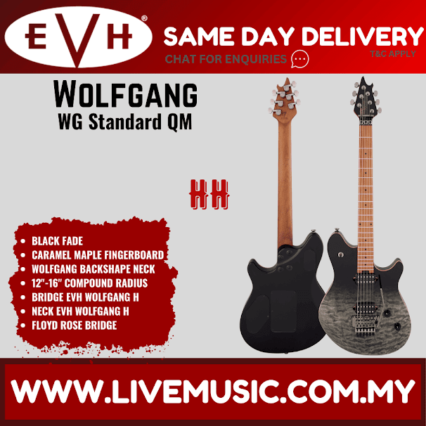EVH Wolfgang WG Standard QM Electric Guitar, Baked Maple FB, Black Fade