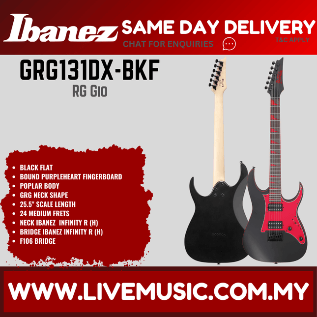 Ibanez GIO GRG131DX Solid Body Electric Guitar - Black Flat (GRG131DX-BKF GRG131DXBKF)