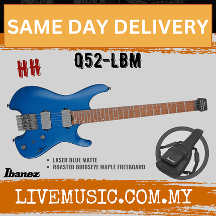 Ibanez Q52-LBM Q Series Headless 6-String Electric Guitar, Roasted Maple Fretboard - Laser Blue Matte ( Q52 / Q52LBM )
