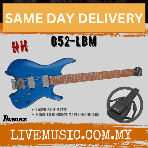 Ibanez Q52-LBM Q Series Headless 6-String Electric Guitar, Roasted Maple Fretboard - Laser Blue Matte ( Q52 / Q52LBM )