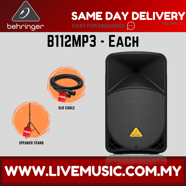Behringer Eurolive B112MP3 1000W 12" Powered Speaker w/Shure SV100 Vocal Microphone, Stand, Cable - Each ( B-112MP3 / B 112MP3 )