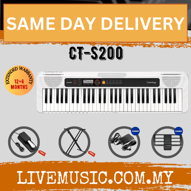 Casio CT-S200 61-Keys Casiotone Keyboard with Keyboard Stand, Damper pedal, Headphone And Bag - White ( CTS200 / CT S200 )