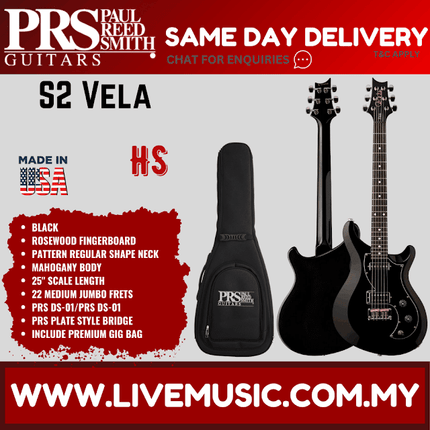 PRS S2 Vela Electric Guitar w/Bag, Black