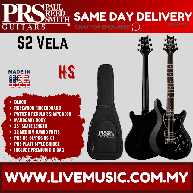 PRS S2 Vela Electric Guitar w/Bag, Black