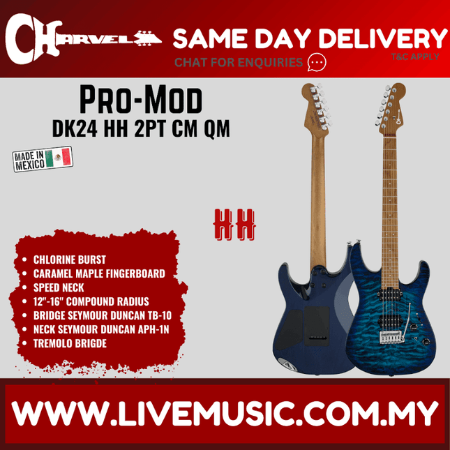 Charvel Pro-Mod DK24 HH 2PT Electric Guitar, Caramelized Maple FB, Chlorine Burst
