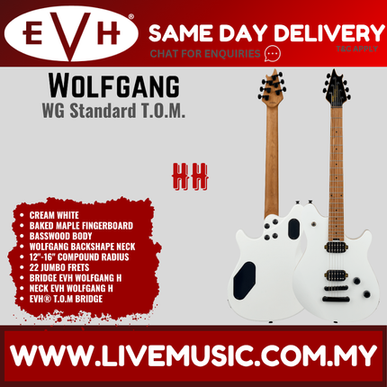 EVH Wolfgang Standard TOM Electric Guitar, Baked Maple FB, Sea Foam Pearl Metallic / Cream White / Gloss Black