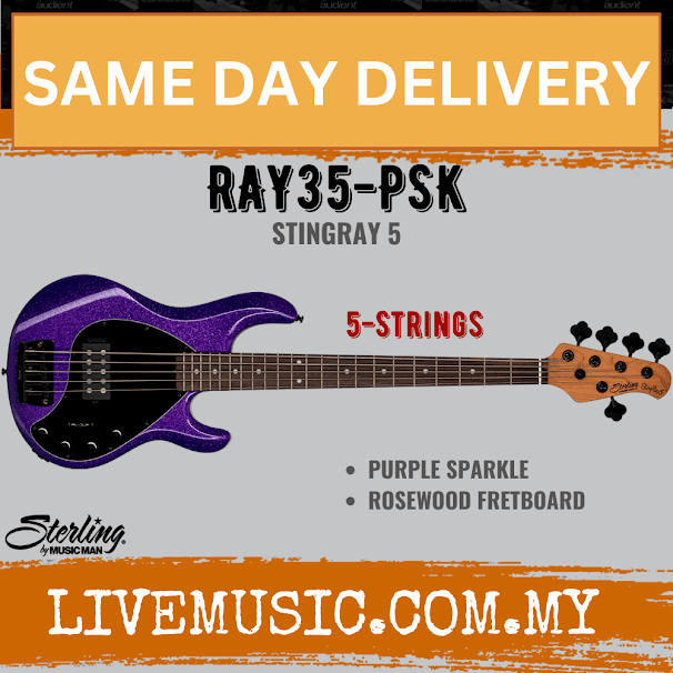 Sterling Ray35 Stingray 5-string Electric Bass Guitar Rosewood Fretboard - Dorado Green/Purple Sparkle (Ray-35)
