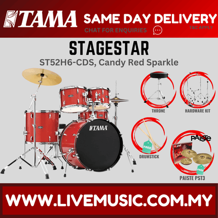 Tama Stagestar ST52H6 5-piece Drum Set With Drumsticks and Throne With Paiste PST3 Cymbals Set