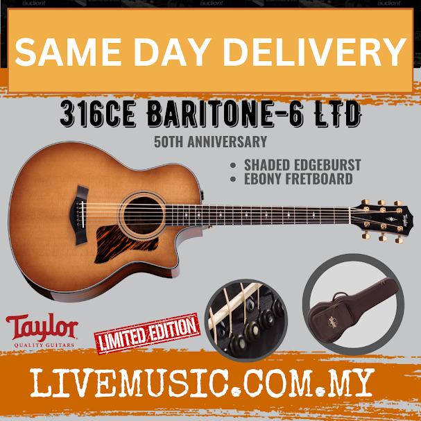 Shaded edgeburst baritone acoustic-electric guitar with pickguard and headstock
