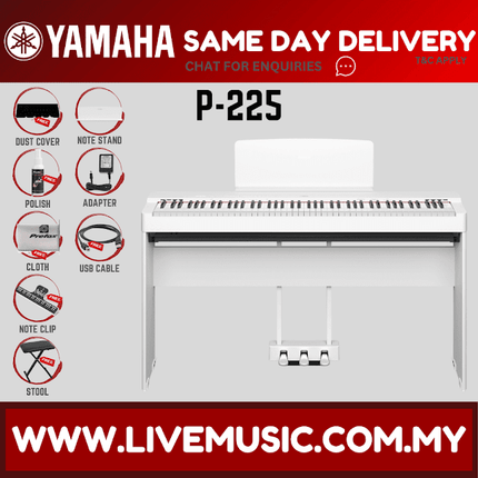Yamaha P-225 88-Key Digital Piano With Keyboard Bench, Headphone And Adapter - White ( P225 P 225 P125 P 125 )
