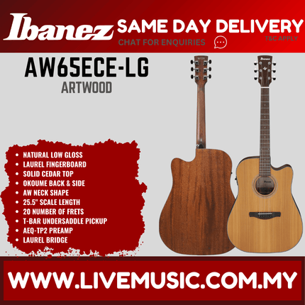 Ibanez AW65ECE-LG Artwood Acoustic-Electric Guitar - Natural Low Gloss ( AW65ECE LG / AW65ECELG )