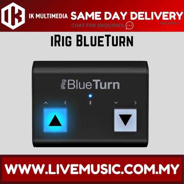 IK Multimedia iRig Blueturn -  Backlit Silent Bluetooth Turner (Blue Turn)
