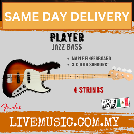 Fender Player Jazz Bass Guitar, Maple Fretboard - 3-Tone Sunburst