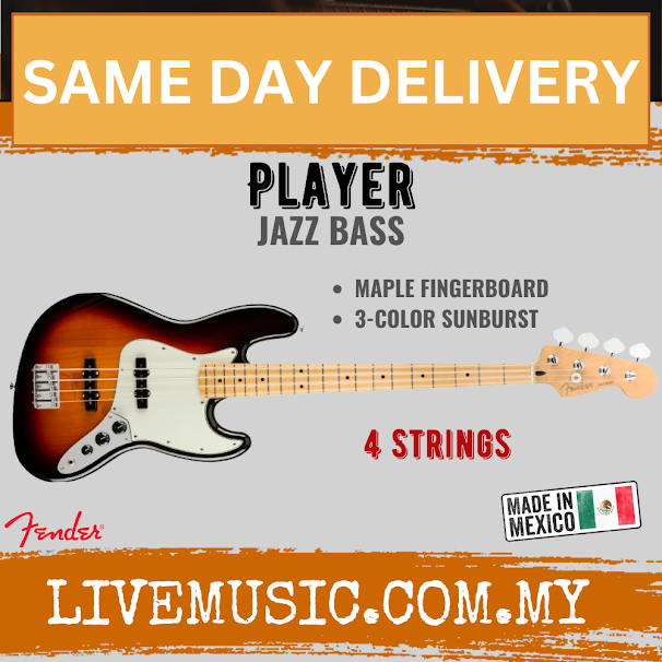 Fender Player Jazz Bass Guitar, Maple Fretboard - 3-Tone Sunburst