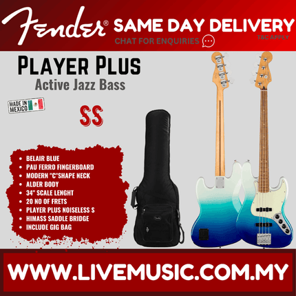 Fender Player Plus Jazz Bass Guitar, Pau Ferro Fretboard - Belair Blue