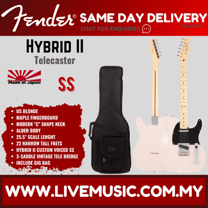Fender Japan Hybrid II Telecaster Electric Guitar, Maple Fretboard with Gig Bag - US Blonde