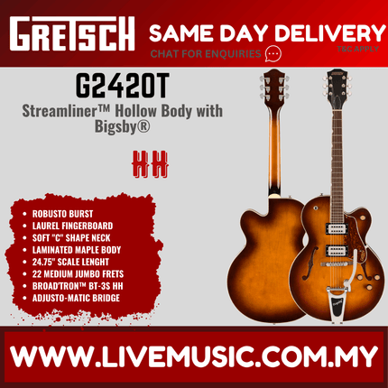 Gretsch G2420T Streamliner Hollowbody Electric Guitar w/Bigsby, Robusto Burst
