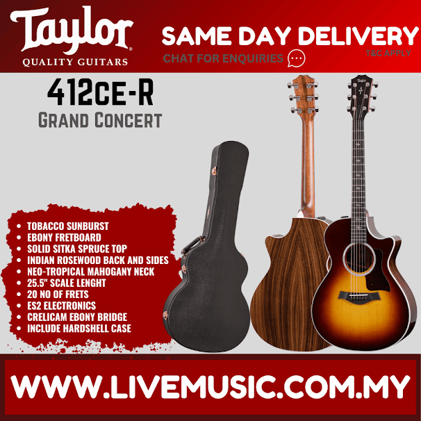 Taylor 412ce-R Grand Concert Acoustic Guitar w/Case, Tobacco Sunburst Top ( 412ceR / 412ce R )