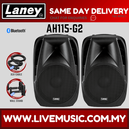 Laney AH115-G2 Audiohub Venue 2-Way Active Speaker System w/Speaker Stand And Mic Cable ,Each / Pair (AH115G2/AH 115 G2)