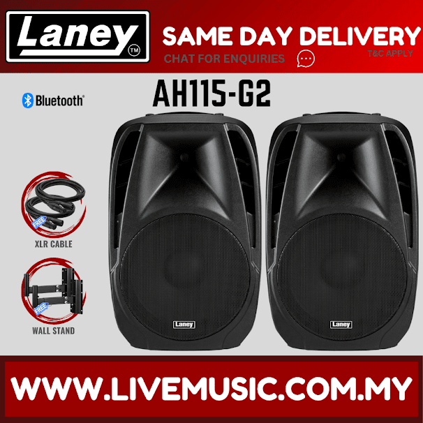 Laney AH115-G2 Audiohub Venue 2-Way Active Speaker System w/Speaker Stand And Mic Cable ,Each / Pair (AH115G2/AH 115 G2)