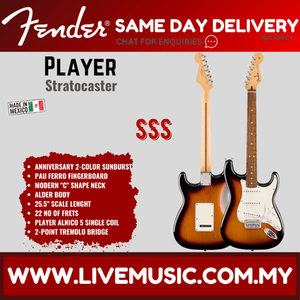 Fender Player Stratocaster Electric Guitar, Pau Ferro FB, Anniversary 2-Tone Sunburst