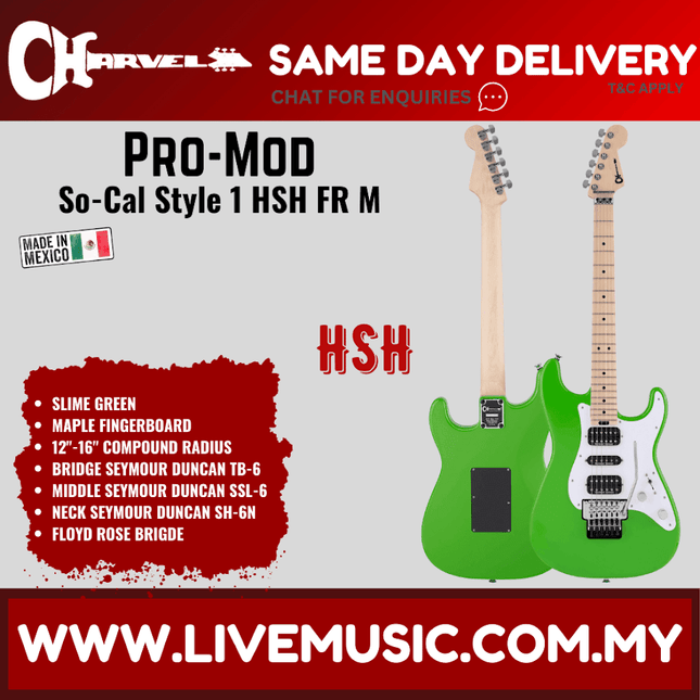 Charvel Pro Mod So-Cal Style 1 HSH Electric Guitar w/Floyd Rose, Maple FB, Slime Green
