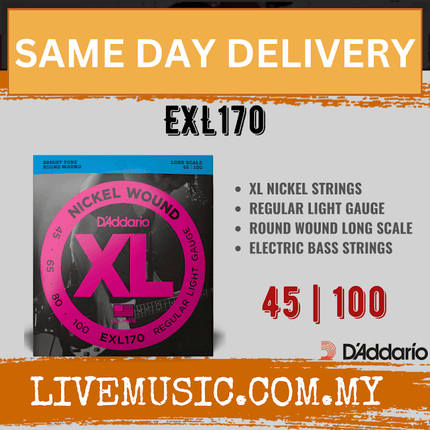 D'Addario EXL170 - Nickel Wound Bass Strings, Light, Long Scale (45-100)(Daddario)