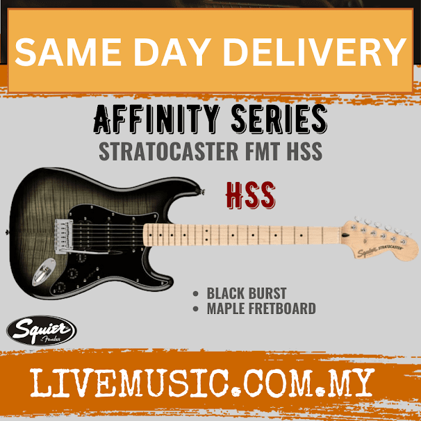 Squier Affinity Series HSS Stratocaster FMT Electric Guitar, Maple Fretboard - Black Burst
