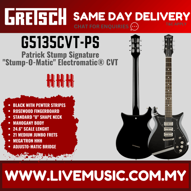 Gretsch G5135CVT-PS Patrick Stump Signature "STUMP-O-MATIC" Electromatic CVT Solid Body Guitar, Black