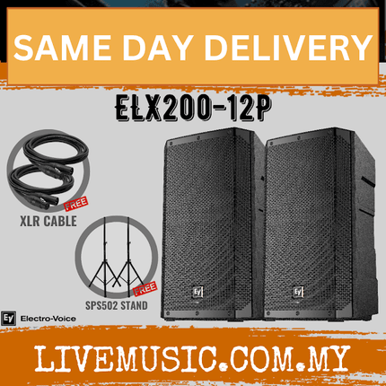 EV Electro-Voice ELX200-12P 1200W 12" Powered Speaker With Speaker Stand And Cable - Pair (ELX20012P ELX200 12P)