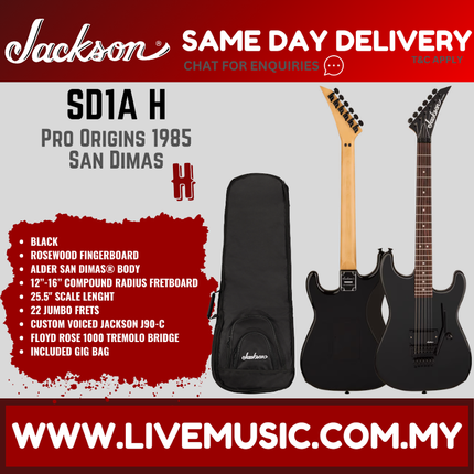 Jackson SD1A H Pro Origins 1985 San Dimas Electric Guitar, RW FB, Black ( SD-1A-H / SD 1A H )