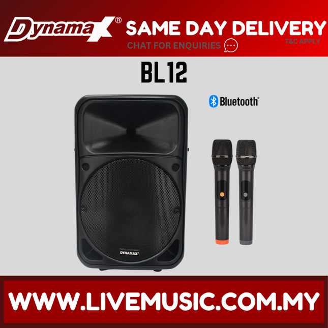 Dynamax BL12 12" 100w Bluetooth Portable Active Pa Speaker System With 2 Uhf Handheld Mic, Tws ( BL-12 BL 12 )
