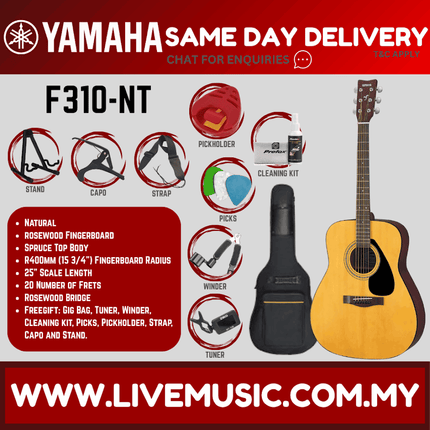 Yamaha F310 Best Budget Beginner Acoustic Guitar Package - Natural ( F-310/F 310 )