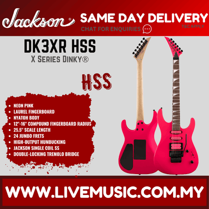 Jackson X Series Dinky DK3XR HSS Electric Guitar, Laurel FB, Neon Pink
