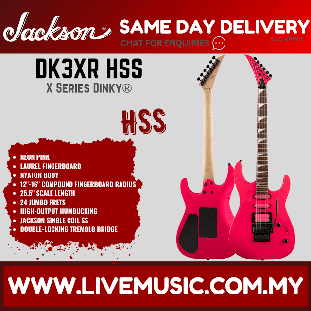 Jackson X Series Dinky DK3XR HSS Electric Guitar, Laurel FB, Neon Pink