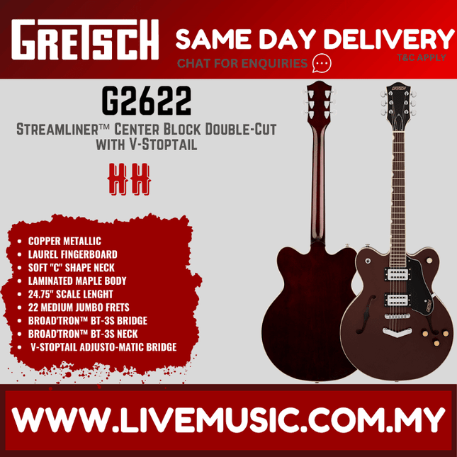 Gretsch G2622 Streamliner Center Block Double-Cut Electric Guitar, Copper Metallic