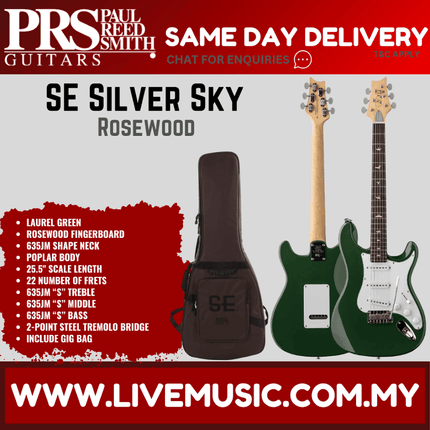 PRS SE Silver Sky Electric Guitar w/GigBag, Rosewood FB, Laurel Green