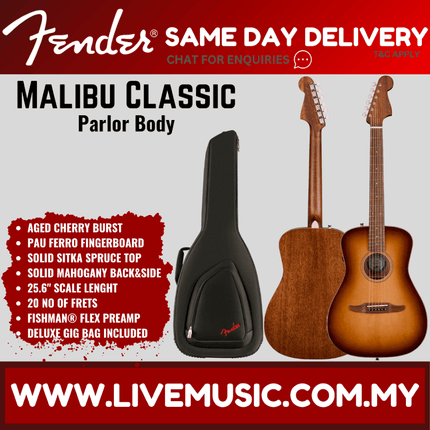 Fender California Malibu Classic Acoustic-Electric Guitar w/Bag, PF FB, Aged Cherry Burst